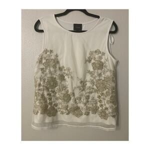 John Mayer Studio Embroidered Tank Top Sheer Tulle Overlay Y2K Boho White Large